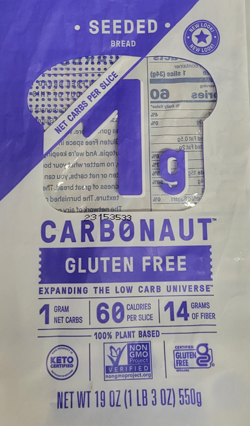 Carbonaut bread - 1g carb, 14g fiber per slice