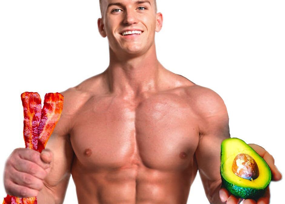 Man holding bacon and avocado