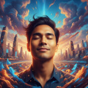 Talk on Ch 23 - Slowing Down Time Man dreaming in futuristic cityscape