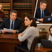 Attorney and client sitting together, pre-ai transitioning to full ai use